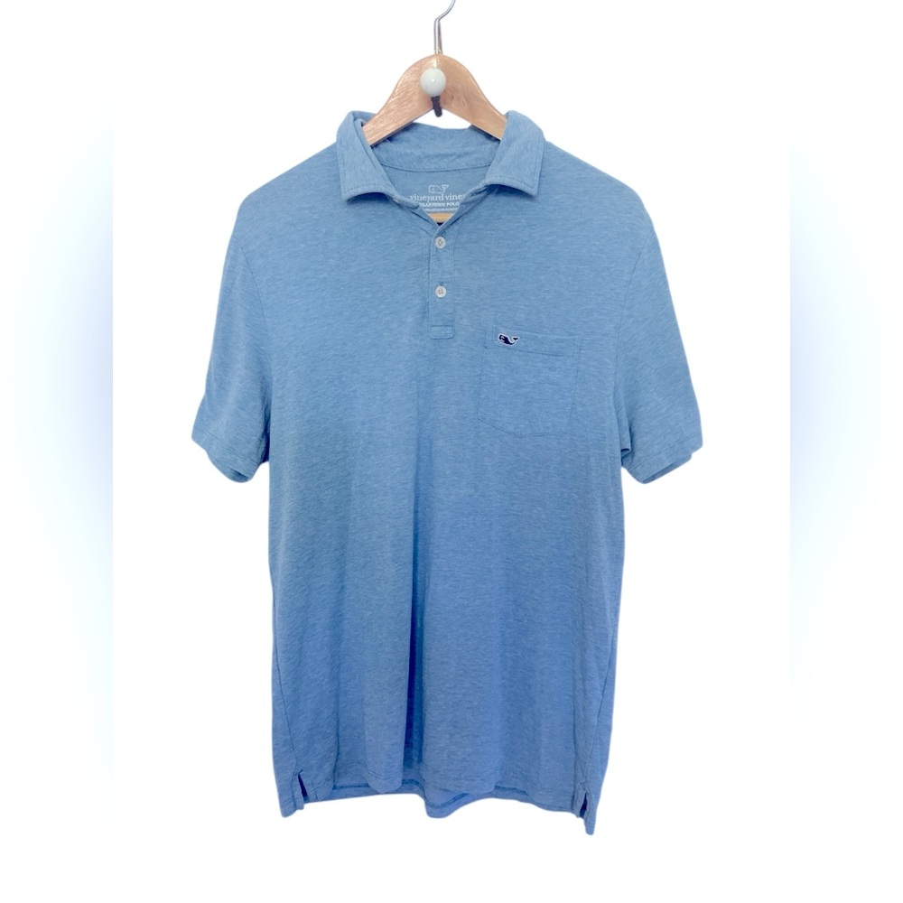 Vineyard Vines Heathered Blue Polo Short Sleeve Shirt Classic Fit